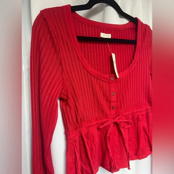 Pilcro Long-Sleeve Scoop-Neck Babydoll Top - Picture 8 of 11